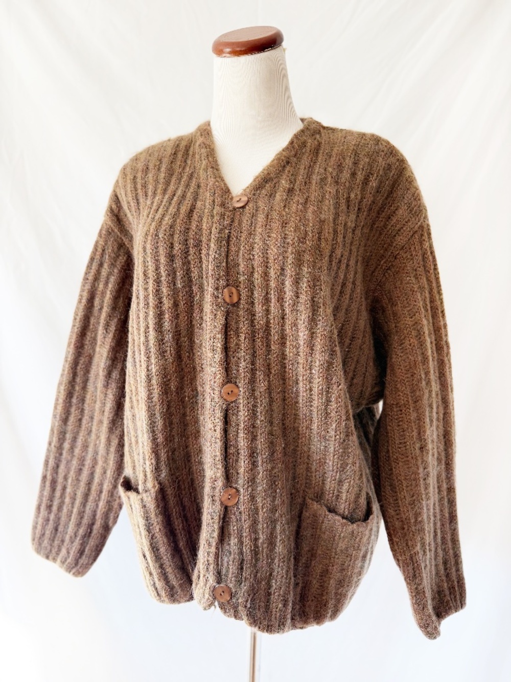 80s Express Tricot Fuzzy Mohair Cardigan Grandpa Sweater Ribbed Knit Grunge Smal